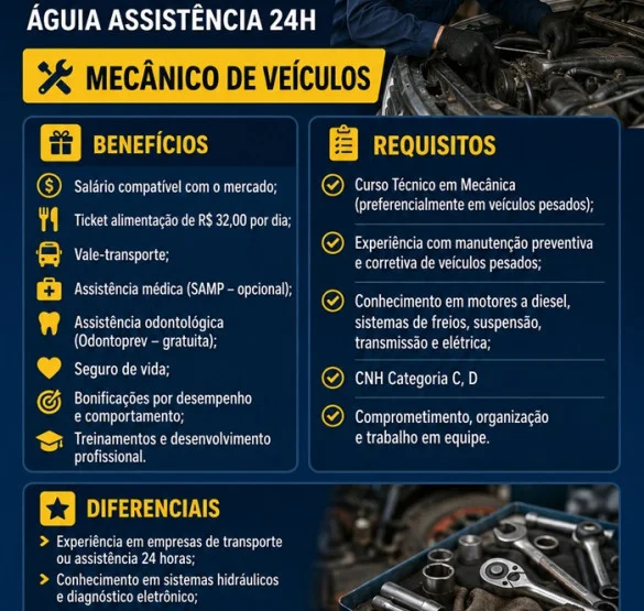 Vaga para Mecânico de Veículos 