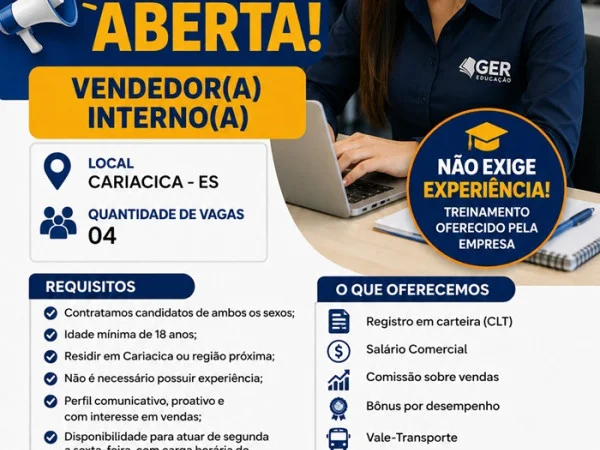 Vaga para Vendedor(a) Interno(a)