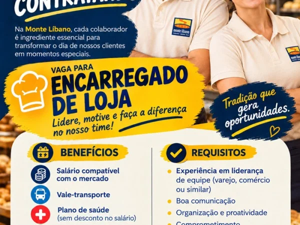 Padaria Monte Líbano contrata Encarregado de Loja