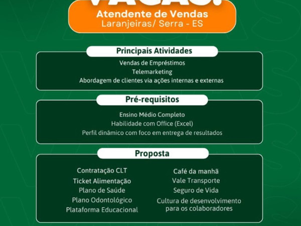 Consiga Empréstimos contrata Atendente de Vendas