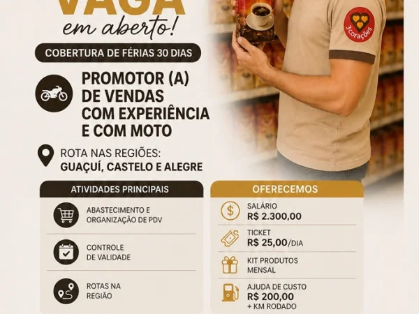 Vaga para Promotor(a) de Vendas (Com Experiência e Moto)
