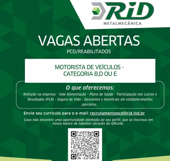 MOTORISTA DE VEÍCULOS - CATEGORIA B,D OU E | PCD/REABILITADOS