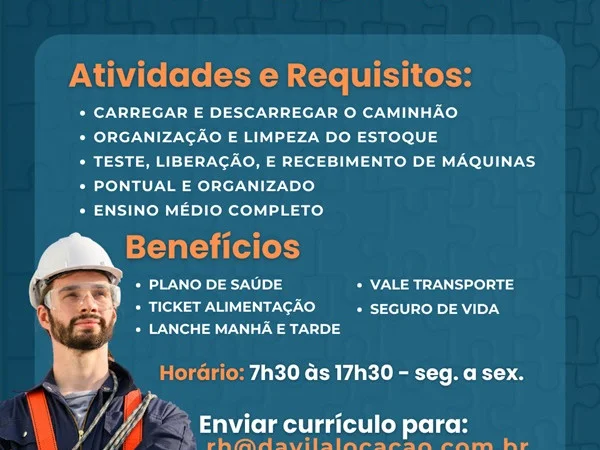 Vaga de Ajudante de Pátio para Vitória e Vila Velha