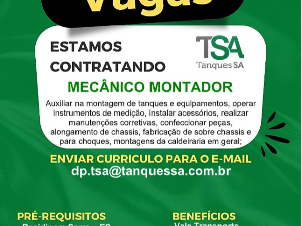 TSA CONTRATA MECÂNICO MONTADOR