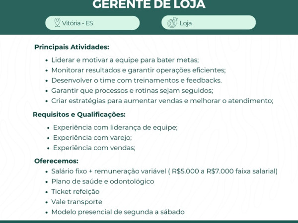 Vaga para Gerente de Loja