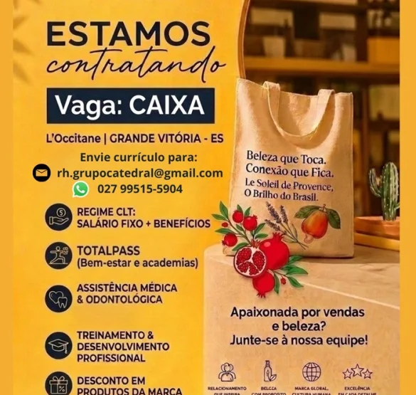 Vaga para Operador(a) de Caixa | LOccitane | Grande Vitória  ES