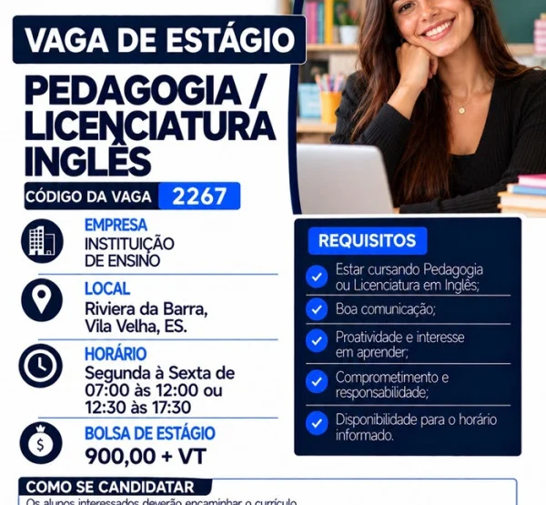 VAGAS DE ESTÁGIO – PEDAGOGIA | LICENCIATURA INGLÊS