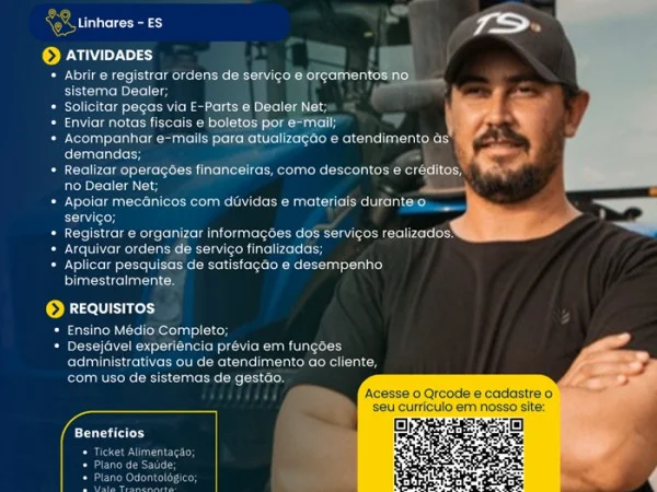 PME Máquinas contrata Assistente Administrativo de Serviços