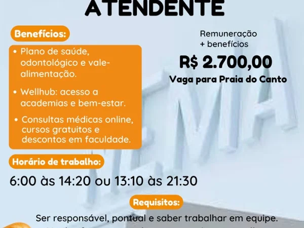 Vaga para Atendente | Praia do Canto