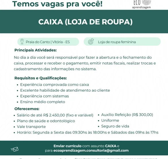 Vaga para Caixa (Loja de roupa)