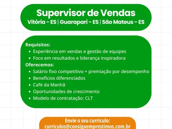 CONSIGA CONTRATA SUPERVISOR DE VENDAS