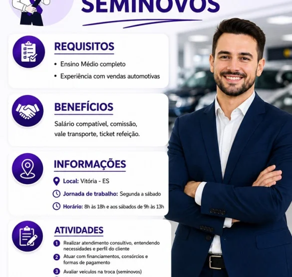 Vaga para Vendedor de Seminovos