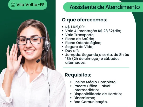 Vaga para Assistente de Atendimento