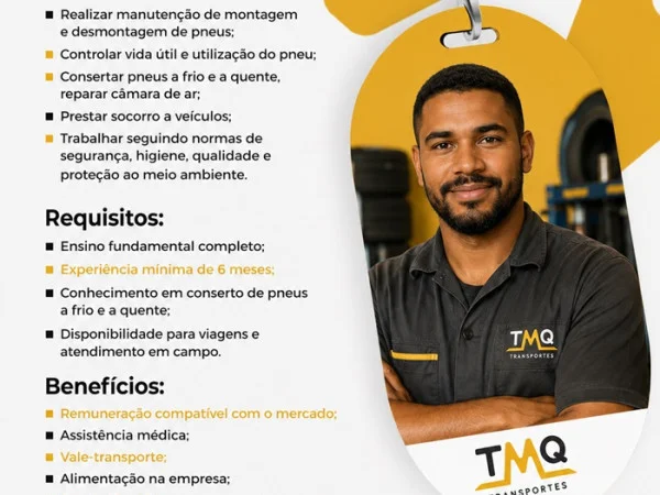 TMQ Transportes contrata Borracheiro
