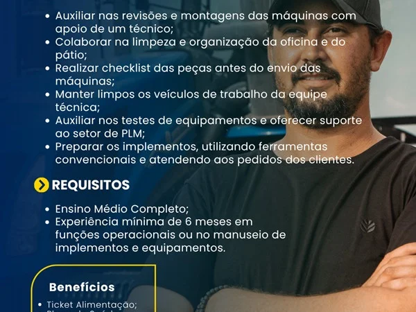 PME Máquinas contrata Auxiliar de Mecânica (Venda Nova do Imigrante - ES)