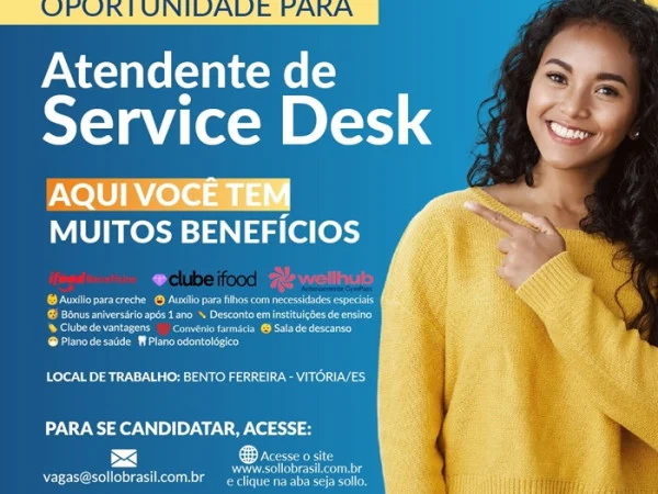 Sollo Brasil contrata Atendente de Service Desk
