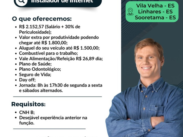 VAGA DE INSTALADOR DE INTERNET