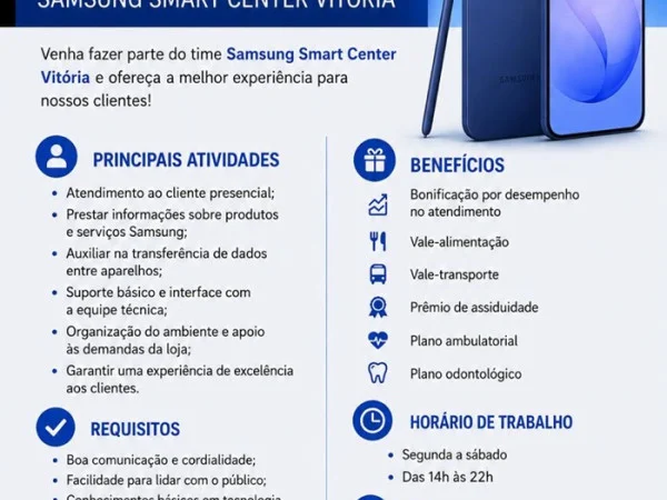 Samsung Smart Center contrata Atendente