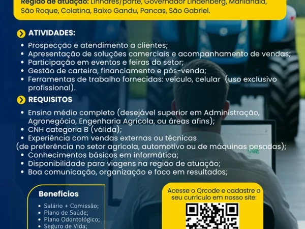 Vaga para Consultor de Vendas - PME Máquinas