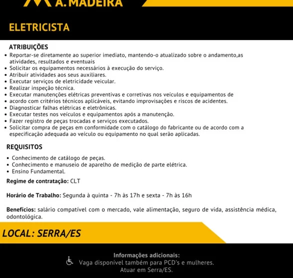 Grupo A. Madeira contrata Eletricista