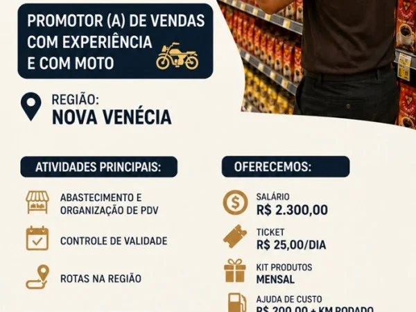 Vaga de Promotor(a) de Vendas em Nova Venécia/ES