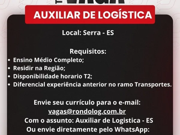 RondoLog Transportes contrata Auxiliar de Logística