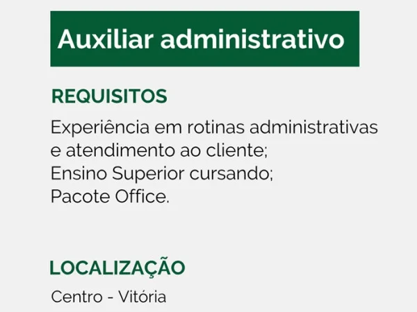 Vaga para Auxiliar administrativo | Vitória
