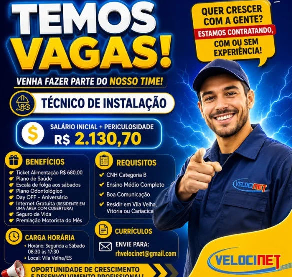 VAGAS PARA TÉCNICO DE INSTALAÇÃO