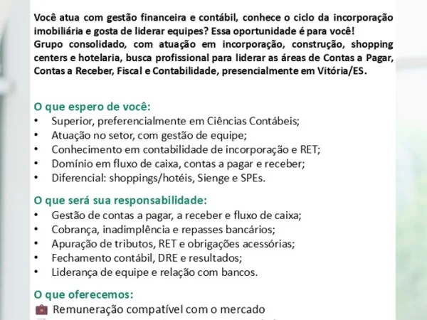 VAGA DE SUPERVISOR FINANCEIRO