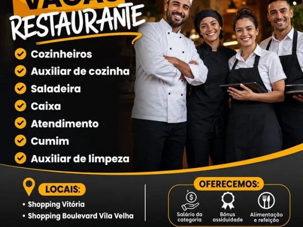 Restaurante abre oportunidades para diversos cargos