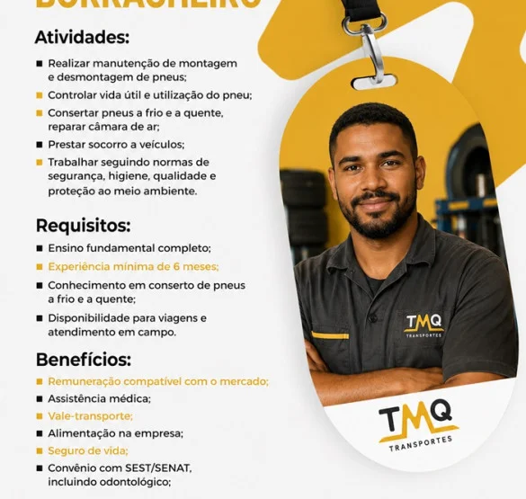 TMQ Transportes contrata Borracheiro