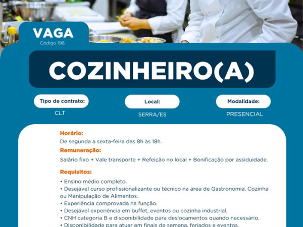 Vaga para Cozinheiro(a) 