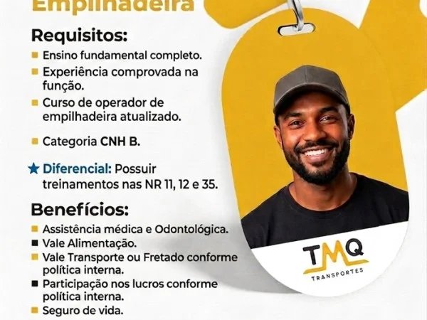 TMQ Transportes contrata Operador de Empilhadeira