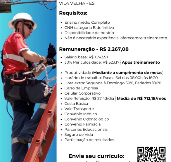 Vaga para Instalador Trainee | Vila Velha - ES