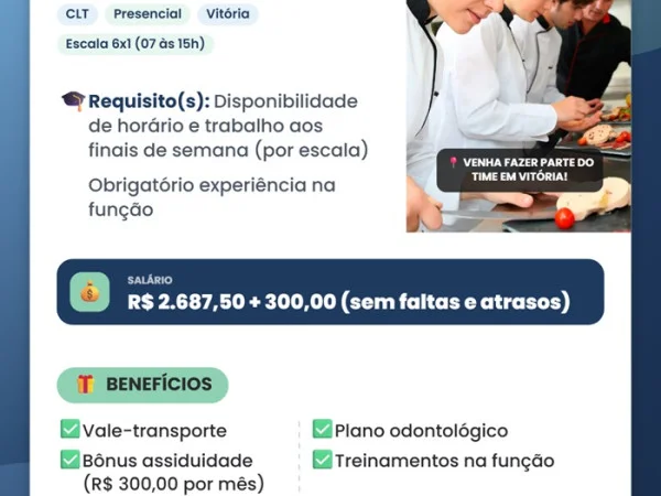 Vaga para Cozinheira