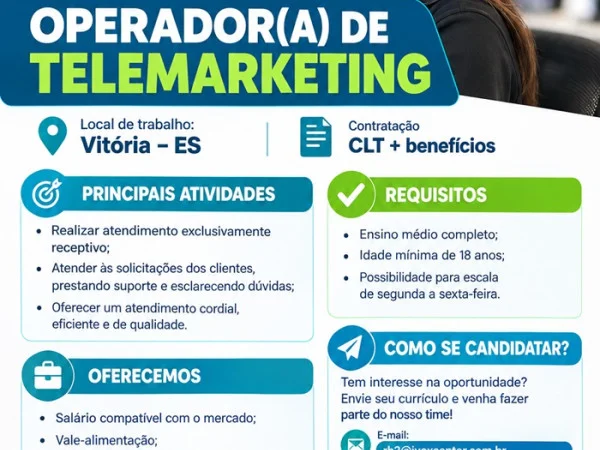 Vaga para Operador(a) de Telemarketing
