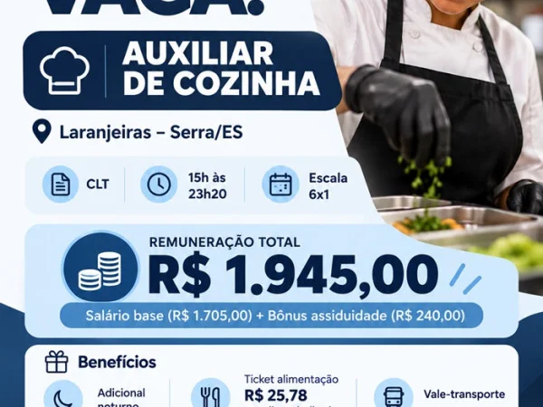 Vaga de Auxiliar de Cozinha (Laranjeiras – Serra)
